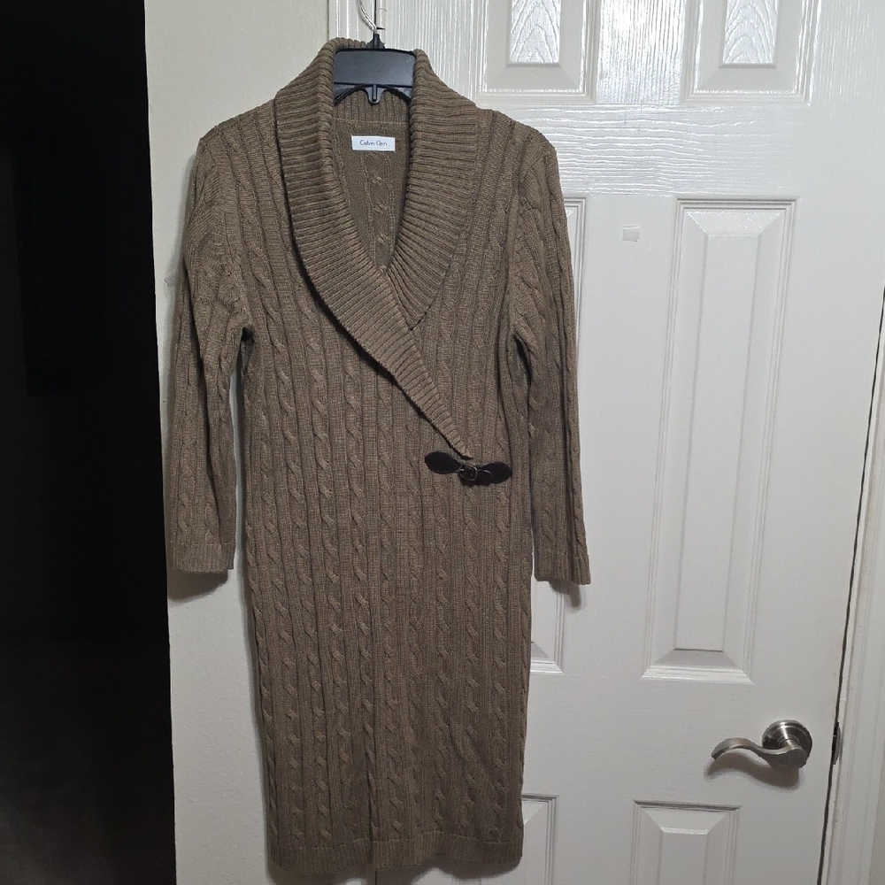 Calvin Klein Tan Cable Knit Sweater Dress